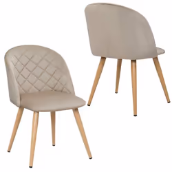 Lot de 2 chaises de salle à manger en tissu velours beige pieds en metal