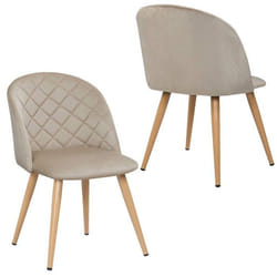 Lot de 2 chaises de salle à manger en tissu velours beige pieds en metal