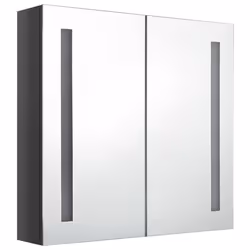 Armoire de salle de bain - LED - Gris brillant - 62 x 14 x 60 cm - 3 étagères - Miroir intégré