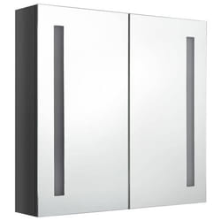 Armoire de salle de bain - LED - Gris brillant - 62 x 14 x 60 cm - 3 étagères - Miroir intégré