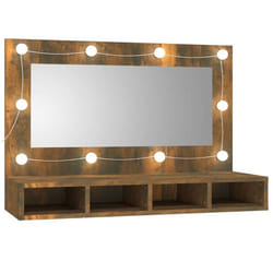 Armoire à miroir LED - Chêne Fumé - 90 x 315 x 62 cm - 4 étagères - Installation murale ou sur meuble
