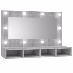 Armoire à miroir - LED - Gris - 90 x 315 x 62 cm - Bois dingénierie - 4 étagères ouvertes
