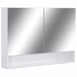 Armoire à miroir LED - Blanc - 80 x 15 x 60 cm - MDF mélaminé - 2 portes - 3 étagères