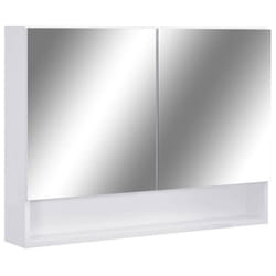 Armoire à miroir LED - Blanc - 80 x 15 x 60 cm - MDF mélaminé - 2 portes - 3 étagères