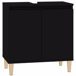 Meuble de salle de bain - Noir - Bois dingénierie - 58x33x60 cm - Armoire sous lavabo - Pieds en bois