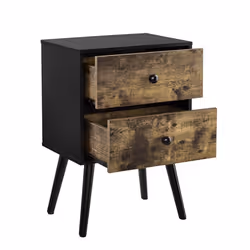 Table chevet 2 tiroirs de chevet de nuit commode armature de table et tiroirs pieds en pin effet bois 60 cm noir