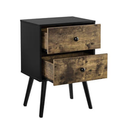 Table chevet 2 tiroirs de chevet de nuit commode armature de table et tiroirs pieds en pin effet bois 60 cm noir