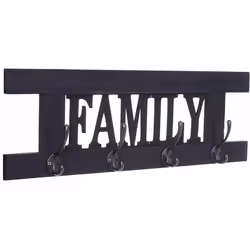Porte-manteau mural patère avec 4 crochets, couleur gris foncé vieilli, design "Family" Le kit de fixation n'est pas inclus.  ...