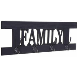 Décoshop26 - Porte-manteau mural patère en bois gris foncé vintage family avec 4 crochets 20,5x60x1,5 cm MED04065