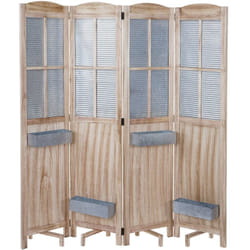 Décoshop26 - Paravent 4 panneaux avec 4 jardinières amovibles séparateur de pièce cloison de séparation en bois et métal 170x161x29cm 040003921
