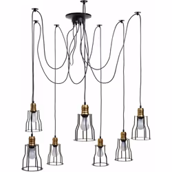 Suspension lampe suspendue lustre hauteur réglable en métal style industriel noir 7x abat-jour cage Ampoules non incluses Des ...