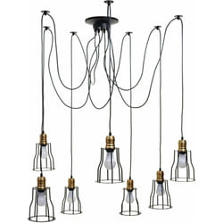Décoshop26 - Suspension lampe suspendue lustre hauteur réglable en métal style industriel noir 7x abat-jour cage 040004043