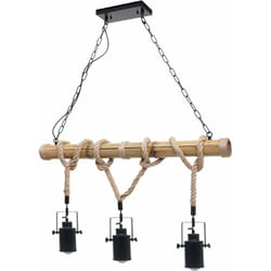 Décoshop26 - Lampe à suspension lustre corde de bambou vintage industrielle métal noir 3x abat-jour spot 040004047
