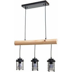 Décoshop26 - Suspension lampe suspendue suspension design industriel vintage bois massif métal noir 3 abat-jour 040004049