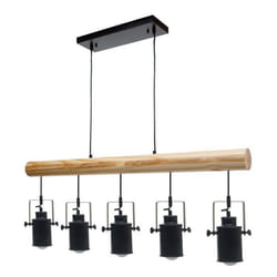 Lampe à suspension - Vintage - Métal et bois - 5 spots - Noir - Intérieur