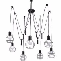 Suspension lampe suspendue, lampe suspendue, hauteur réglable en métal industriel noir 7x abat-jour en treillis Cette suspens ...