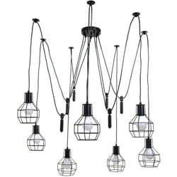 Décoshop26 - Suspension lampe suspendue lampe suspendue hauteur réglable en métal industriel noir 7x abat-jour en treillis 040004053