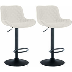 Lot de 2 tabourets de bar réglable et pivotant assise en tissu crème pieds métal noir TDB10612