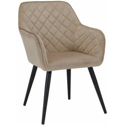Fauteuil lounge / chaise de salle à manger en tissu velours beige pieds métal FAL09056