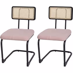 Chaises de salle à manger - Noname - Lot de 2 - Bois Rotin Métal - Tissu Rose Bouclé - Vintage
