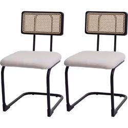 Lot de 2 chaises de salle a manger cuisine en bois rotin metal tissu/textile rose boucle CDS04491