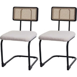 Lot de 2 chaises de salle a manger cuisine en bois rotin metal tissu/textile rose boucle CDS04491