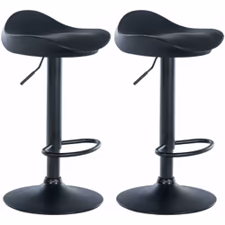 Lot de 2 tabourets de bar synthétique et plastique noir Forme ergonomique Hauteur réglable Repose-pieds intégré Siège rotatif ...