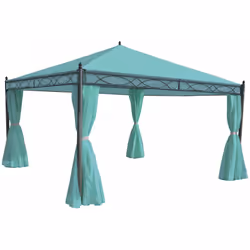 Pergola tonnelle pavillon de jardin, cadre stable 7cm avec paroi latérale turquoise 4x4m Profitez de votre temps à l'ombre ag ...