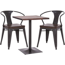 Ensemble table de bistrot 2x chaises en synthétique marron acier noir et table en bois marron foncé design industriel MDJ04186