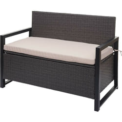 Banc de jardin 2 places en polyrotin gris coffre de rangement coussin d'assise beige 040004170