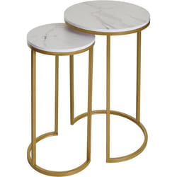 Ensemble de 2 tables dappoint aspect support plante bouts de canapes marbre MDF blanc et dore