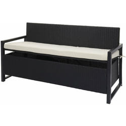 Banc de jardin 3 places en polyrotin anthracite coffre de rangement avec coussin d'assise crème 040004184