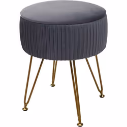 Tabouret - Non spécifié - Ø 33 cm - Velours gris clair - Cadre or - Rangement intégré
