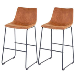 Tabourets de bar - Vintage - Marron clair - Tissu polyester - Repose-pieds en métal - Lot de 2