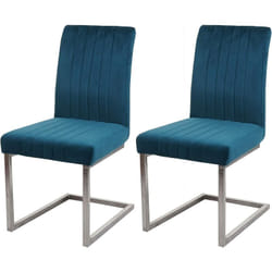 Lot de 2 chaises de salle à manger chaise de conférence en acier inoxydable brossé velours bleu turquoise CDS04485
