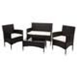 Salon de jardin balcon jardin en polyrotin marron canape fauteuils table coussin crème