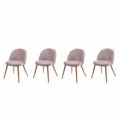 Lot de 4 chaises de salle à manger tissu velours gris brun pieds en bois style retro