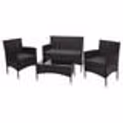 Salon de jardin en polyrotin pour jardin balcon terrasse canape banc table fauteuils marron coussins gris fonce