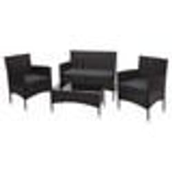 Salon de jardin en polyrotin pour jardin balcon terrasse canape banc table fauteuils marron coussins gris fonce