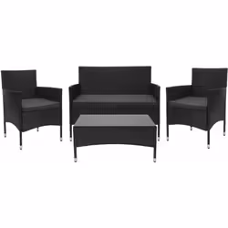 Salon de jardin en polyrotin noir, coussins gris foncé Avec son design simple, cet ensemble de sièges s'intègre parfaitement  ...