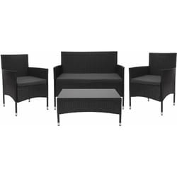 Décoshop26 - Salon de jardin balcon jardin en polyrotin noir canapé fauteuils table coussin gris foncé 040004212