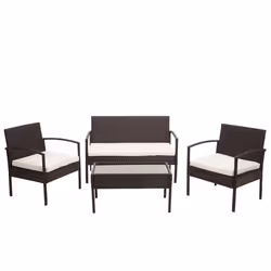Ensemble de mobilier de jardin - Décoshop26 - Polyrotin marron - Coussins crème - 4 personnes - Contemporain