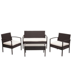 Ensemble de mobilier de jardin - Décoshop26 - Polyrotin marron - Coussins crème - 4 personnes - Contemporain