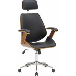 Fauteuil de bureau sur roulettes en bois courbé et synthétique noir hauteur réglable et pivotant BUR10659