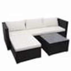 Salon de jardin pour balcon terrasse jardin en polyrotin noir coussin crème