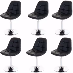 6x chaises de salle à manger en synthétique noir pied chromé pivotant Siège en forme arrondi Rembourrage épais Antiglissant g ...