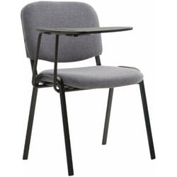 Chaise visiteur avec petite table rabattable pupitre en tissu gris support métal noir BUR10657