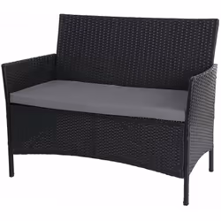 Banc de jardin banquette en polyrotin anthracite chiné avec coussin gris Avec accoudoirs Tissu de coussin avec zip, hydrofuge ...