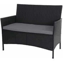 Banc de jardin banquette en polyrotin anthracite chiné avec coussin gris MDJ04133
