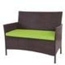 Banc de jardin banquette en polyrotin marron chiné avec coussin vert MDJ04137